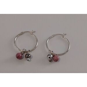 American West Jewelry Sterling Silver Hoop Earrings~Silver & Pink Rhodonite